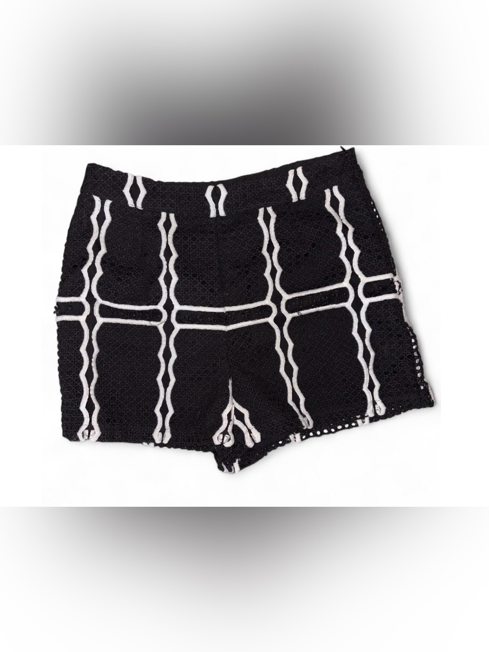 English Factory Black Lace Shorts with White Geometric Trim